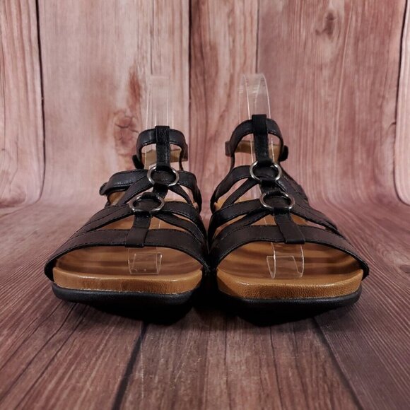 Dansko Size 38 US 7.5-8 Jolene Black Glazed Kid Leather Sandals Gladiator Strap - Picture 5 of 15